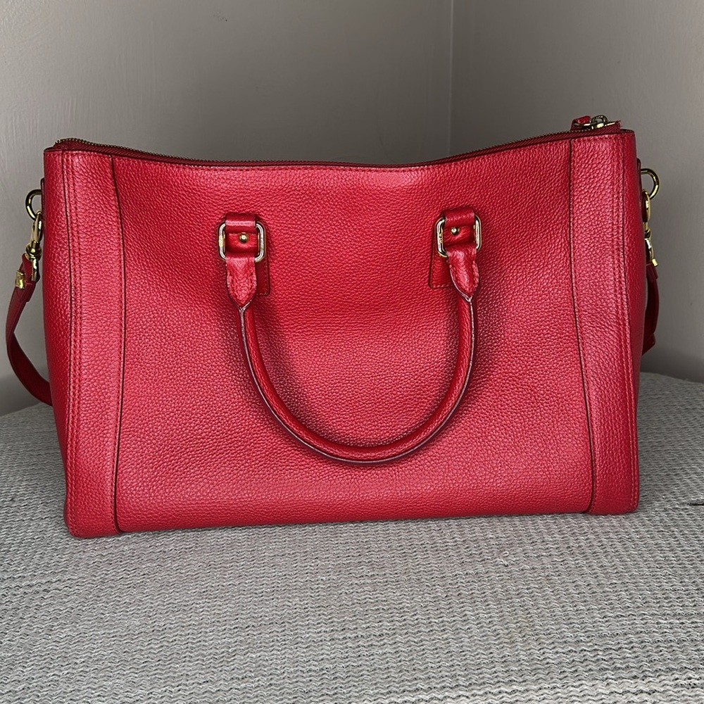 MCM Large Red Leather Studded Crossbody Tote Bag - Picture 6 of 15